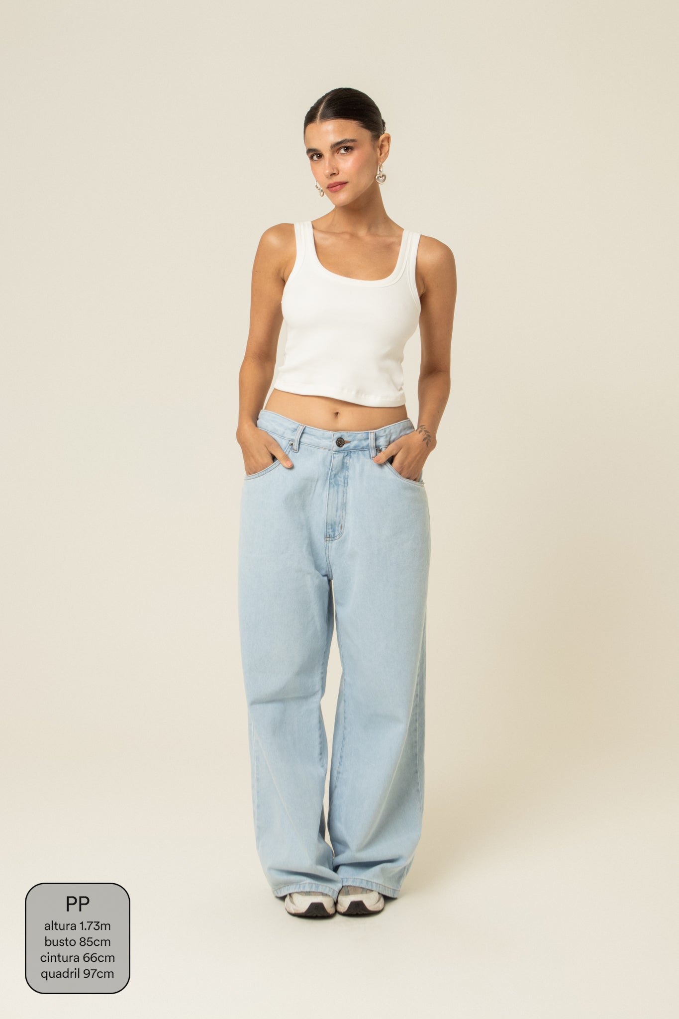 calça jeans ajustável wide light blue