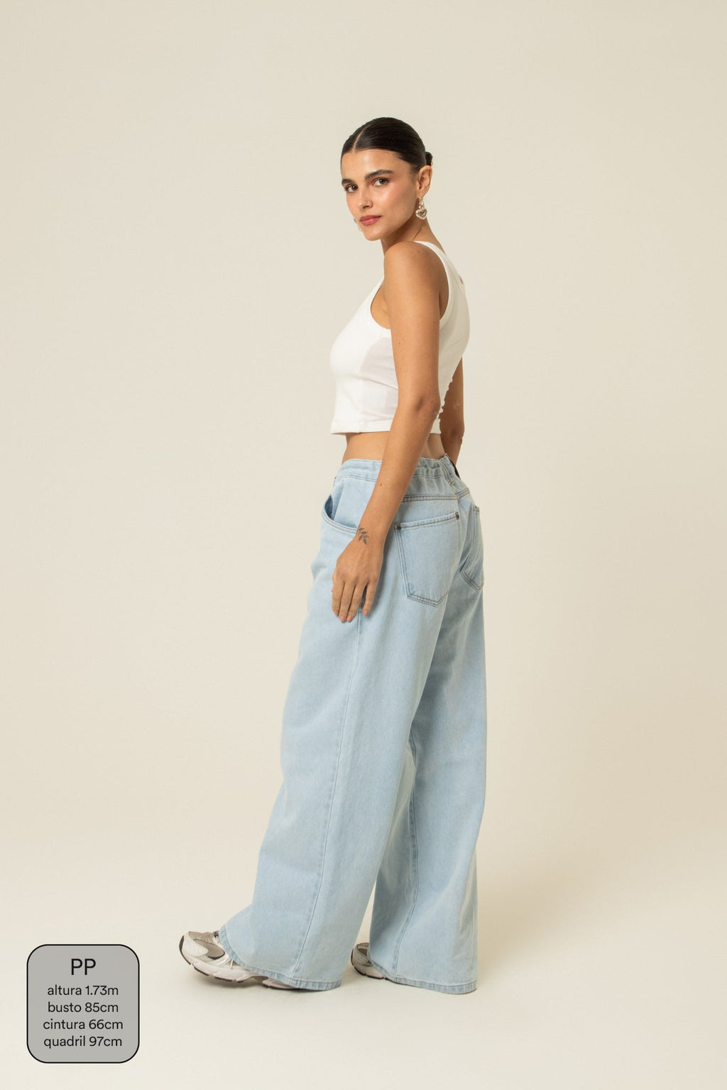 calça jeans ajustável wide light blue