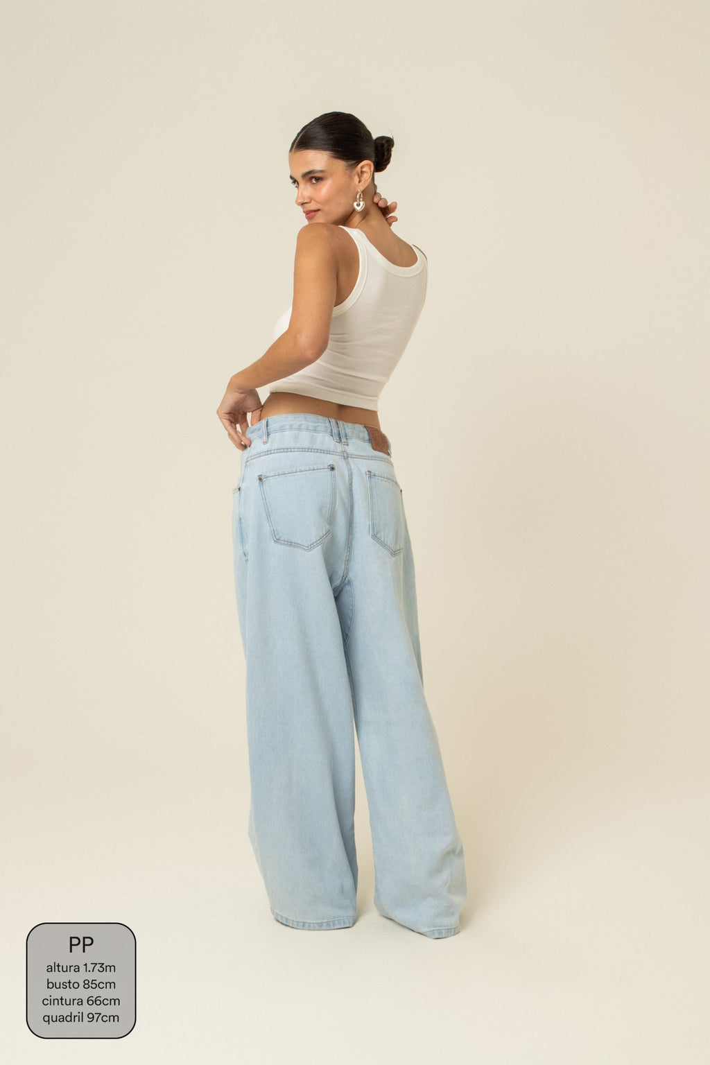 calça jeans ajustável wide light blue