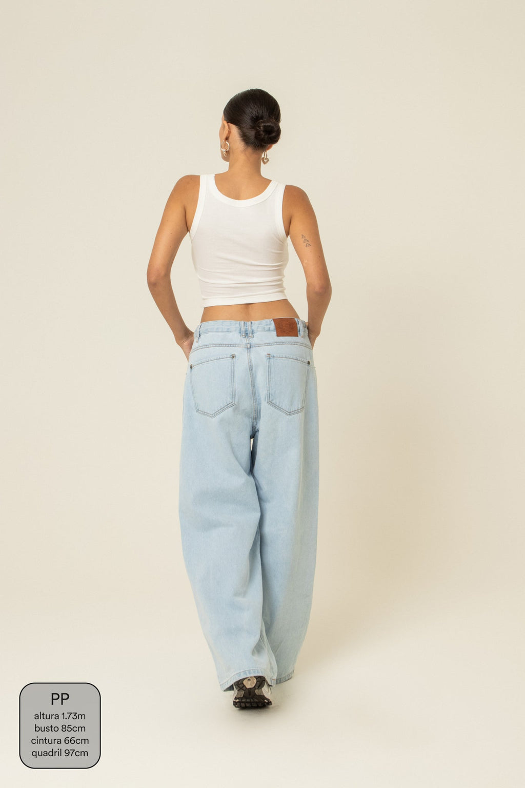 calça jeans ajustável wide light blue