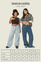 calça jeans ajustável wide light blue