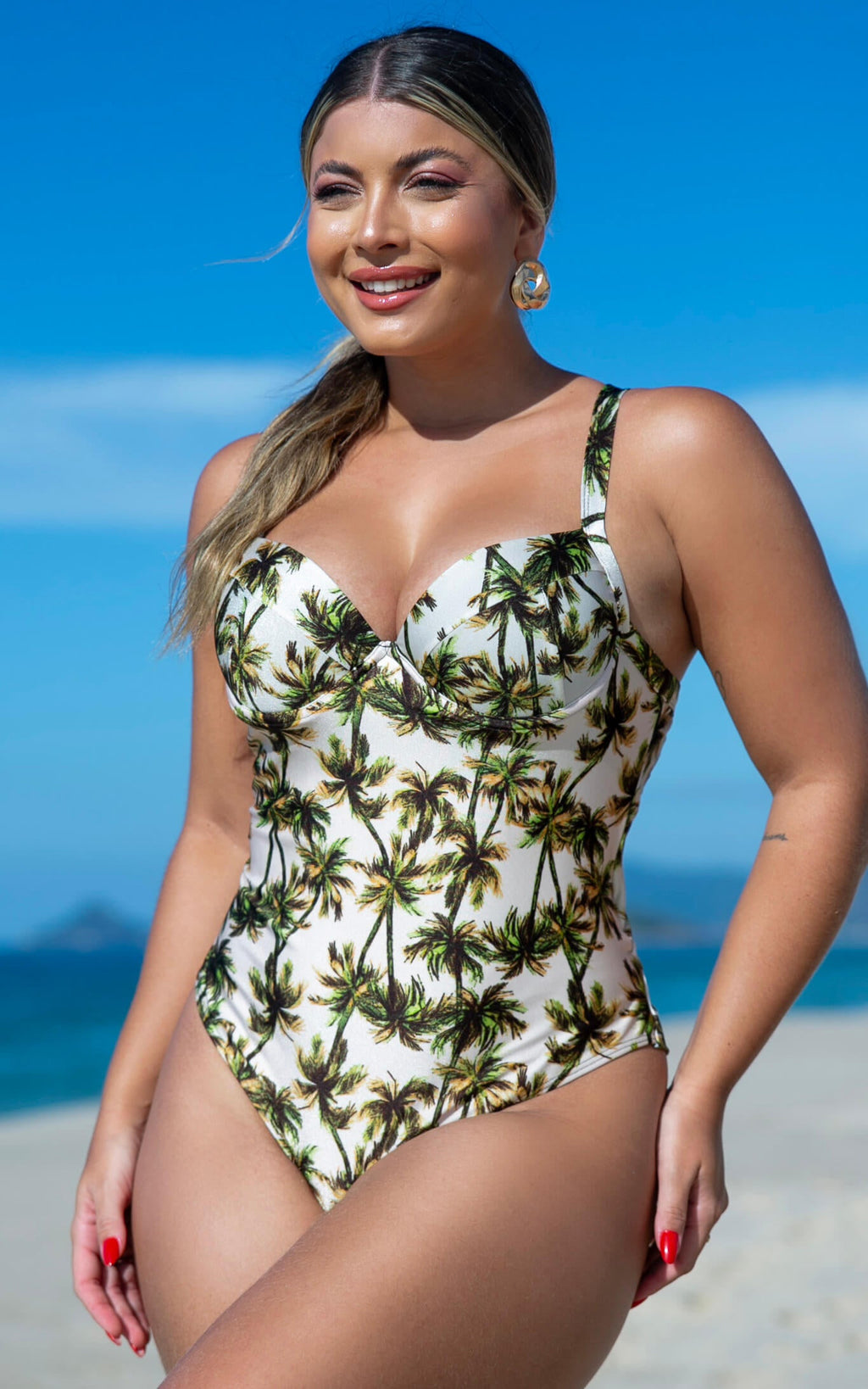 Maiô Modelador Meia Taça com Bojo e Fio Duplo Coqueiro