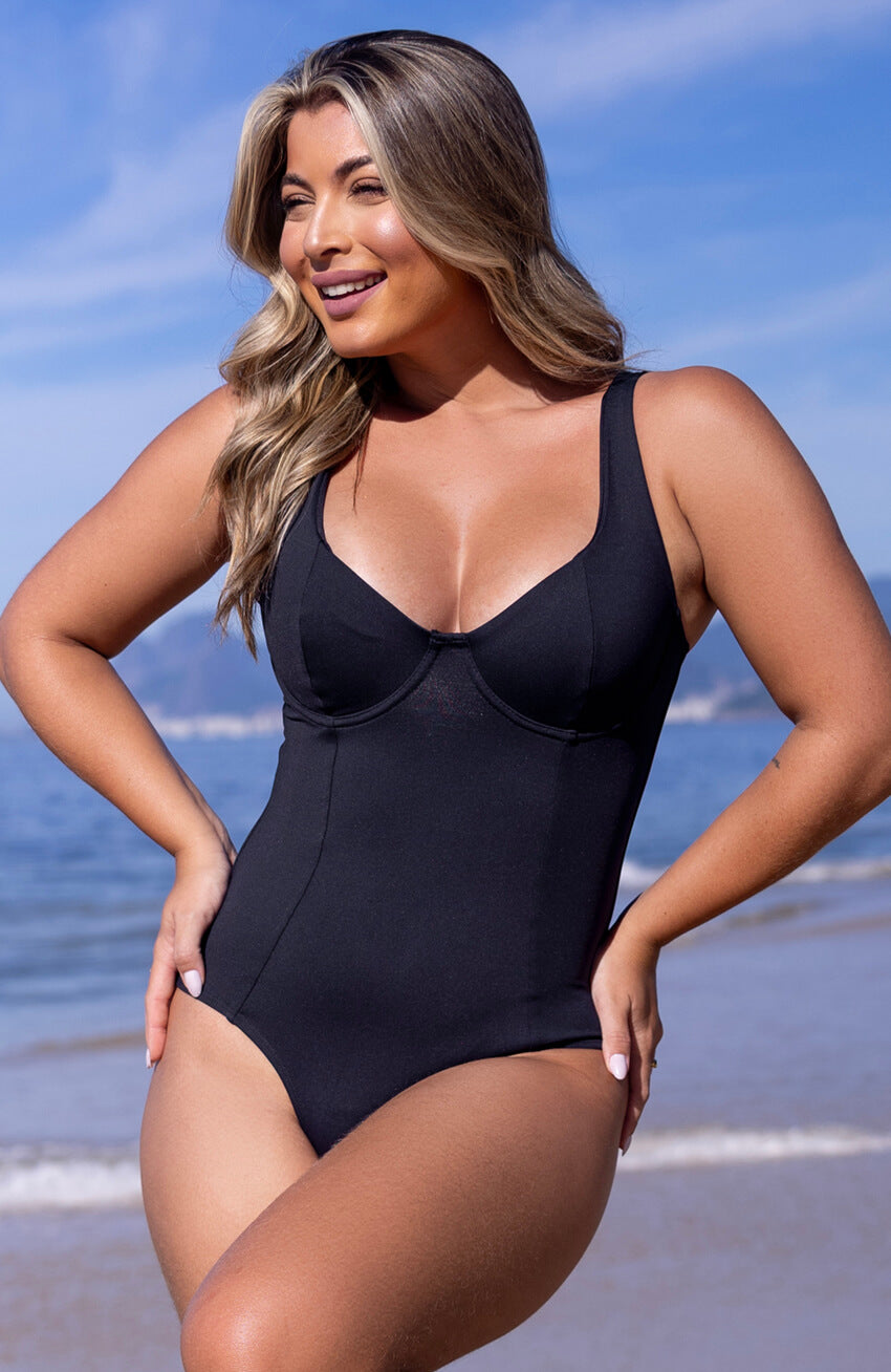 Maiô Modelador Bojo Meia Taça Tradicional Preto